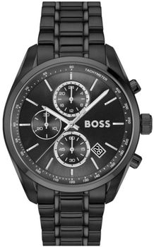 Męski zegarek Boss Grand Prix z kopertą 44 mm, czarną tarczą i stalową bransoletą. Mechanizm kwarcowy, datownik, chronograf i skala tachymetryczna. Wodoszczelność 5 bar.1.jpg