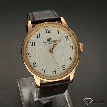 Zegarek męski na skórzanym pasku TIMEMASTER 154-11R. Pasek skórzany brązowy do zegarka męskiego z kopertą w kolorze różowego zło (2).jpg