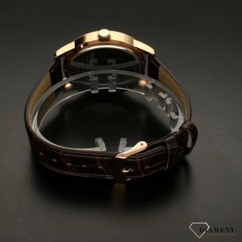 Zegarek męski na skórzanym pasku TIMEMASTER 154-11R. Pasek skórzany brązowy do zegarka męskiego z kopertą w kolorze różowego zło (5).jpg