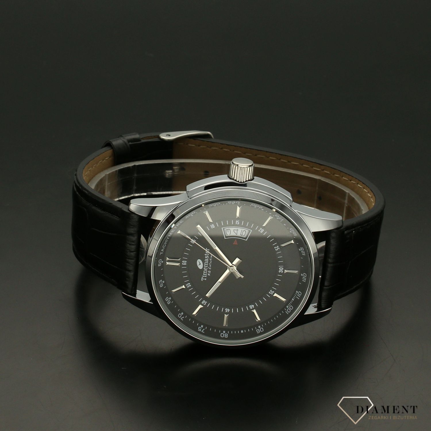 Zegarek męski na pasku skórzanym z czarną tarczą Timemaster 154-36 (1).jpg