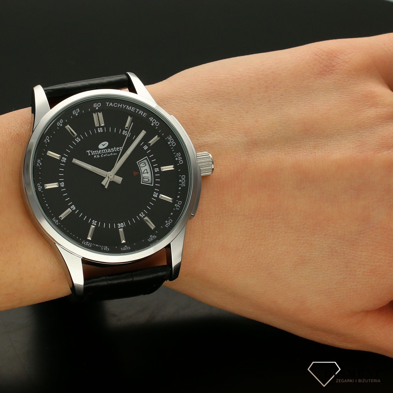 Zegarek męski na pasku skórzanym z czarną tarczą Timemaster 154-36 (1).jpg