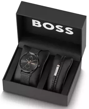 Hugo Boss Tyler – elegancki zegarek męski ze stali szlachetnej z czarną tarczą, mechanizmem kwarcowym, datownikiem i wskaźnikiem dnia tygodnia. Wodoszczelność 5 bar, szkło mineralne, bransoleta2.webp