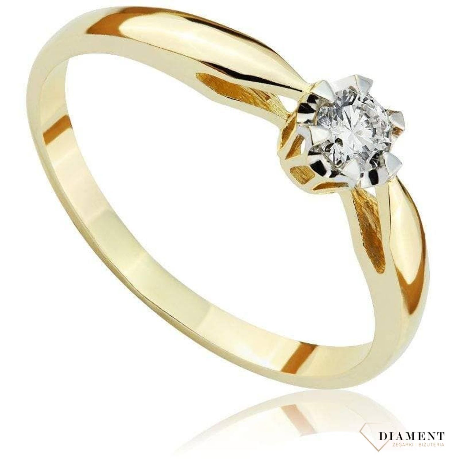 Pierścionek złoty DIAMENT 16042PI I SI, pierścionek zaręczynowy,  wykonany ze złota próby 585. Pierścionek z diamentem wielkości 0,17 ct, czystości SI oraz barwie I. Waga 1,81 gram..jpg