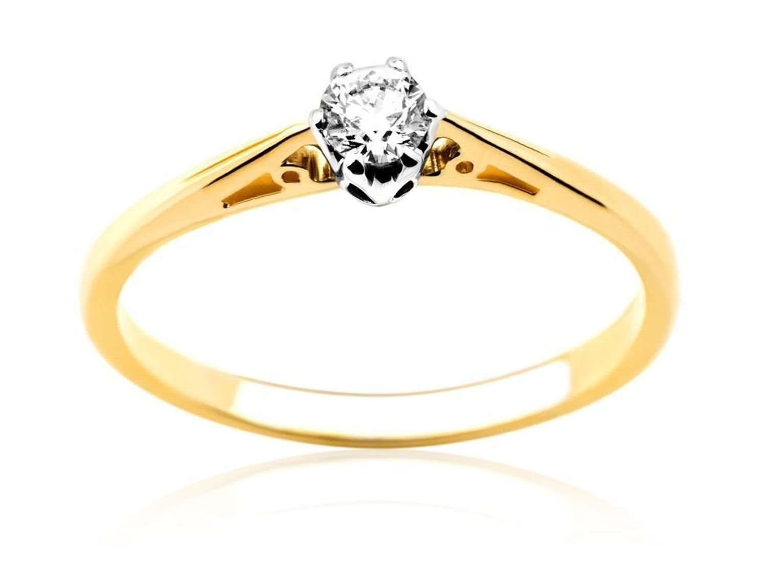 Pierścionek złoty DIAMENT żółte złoto, diament, klasyczny, zaręczynowy. Pierścionki zaręczynowe. Piękny pierścionek ozdobiony trzema brylantami. Klasyka w najlepszym wydaniu.. Pierścionek z brylantem wi.jpg