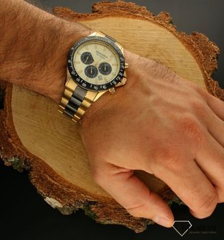 Zegarek męski na złotej bransolecie Sekonda 1650. Masywny zegarek męski Sekonda w kolorze złotym ze złotą tarczą i złotymi wskazówkami to elegancji model którego koperta została połączona  z wytrzymałą bransoletą wykonaną ze st (1).jpg