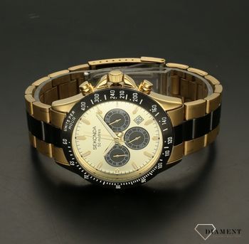 Zegarek męski na złotej bransolecie Sekonda 1650. Masywny zegarek męski Sekonda w kolorze złotym ze złotą tarczą i złotymi wskazówkami to elegancji model którego koperta została połączona  z wytrzymałą bransoletą wykonaną ze st (5).jpg