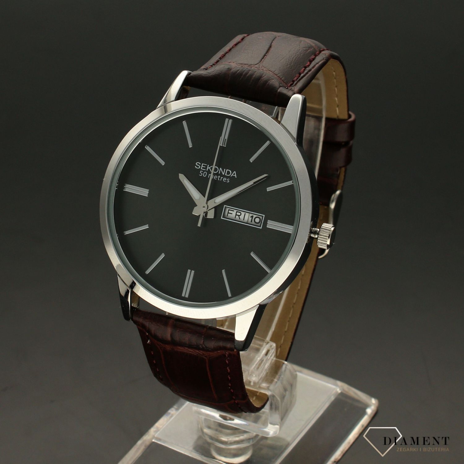 Zegarek męski Sekonda 'Grafitow klasyk z brązowym paskiem'1662 (1).jpg
