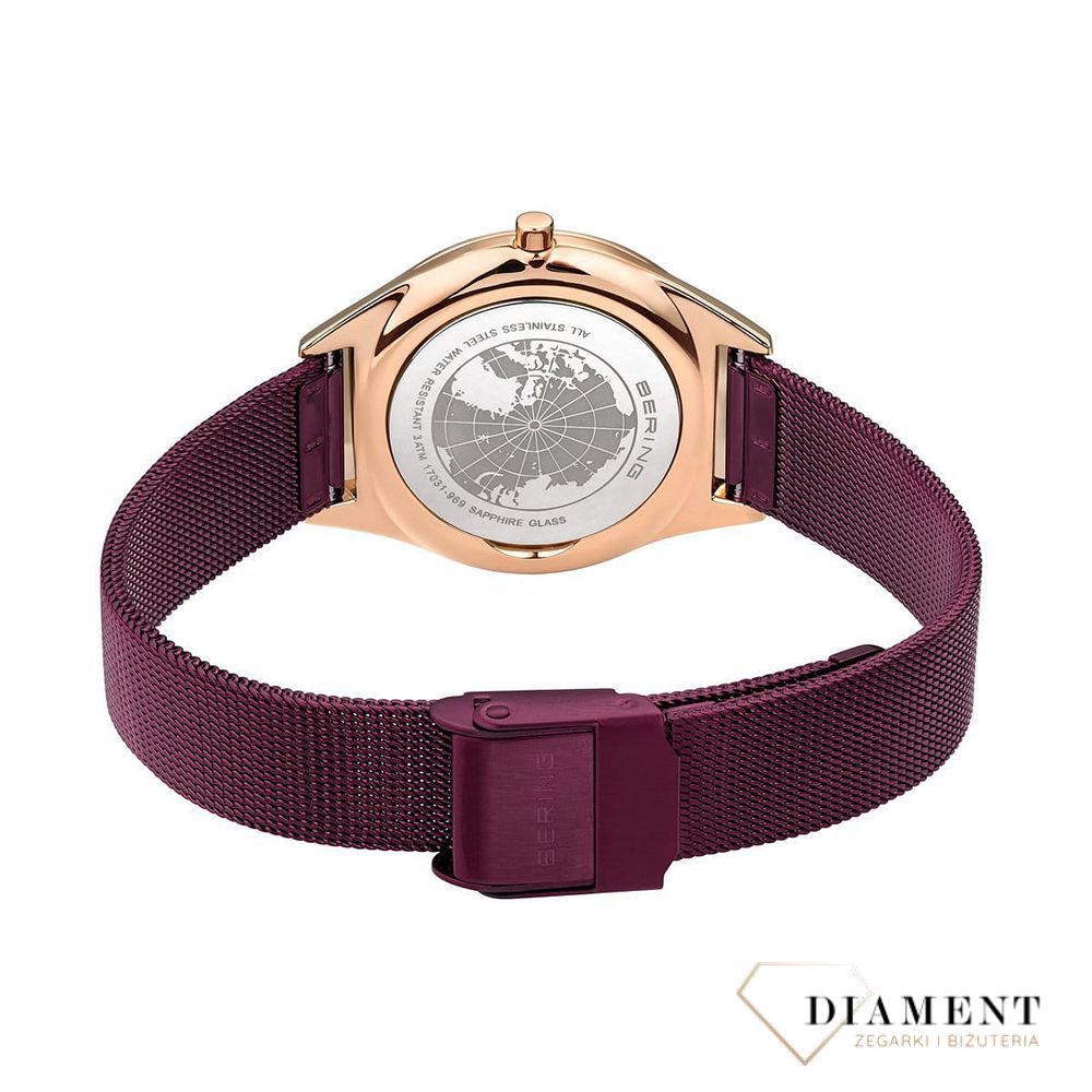 Zegarek damski na bransolecie w kolorze fioletowym z pozłacaną kopertą Bering 17031-969 (1).jpg