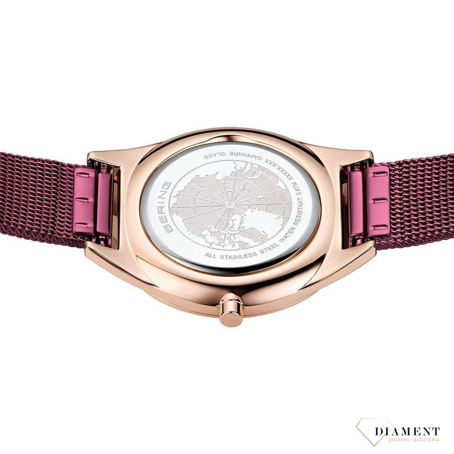 Zegarek damski na bransolecie w kolorze fioletowym z pozłacaną kopertą Bering 17031-969 (1).jpg