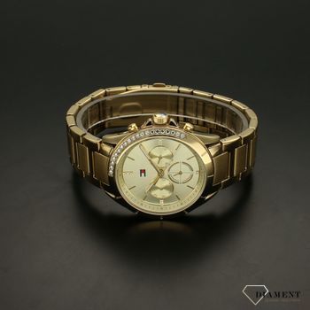 Zegarek damski złoty na bransolecie z czarną tarczą Tommy Hilfiger Kennedy 1782385 z cyrkoniami na kopercie to piękny model dla kobiety (3).jpg