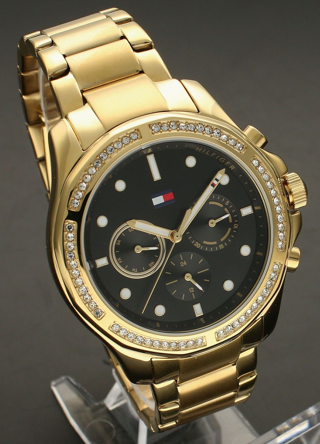 Złoty zegarek  damski TOMMY HILFIGER 1782570  z czarną tarczą i cyrkoniamil.jpg