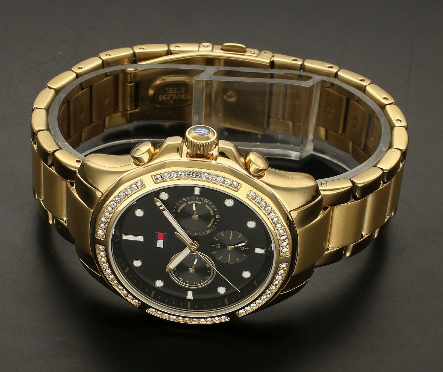 Złoty zegarek  damski TOMMY HILFIGER 1782570  z czarną tarczą i cyrkoniamil.jpg