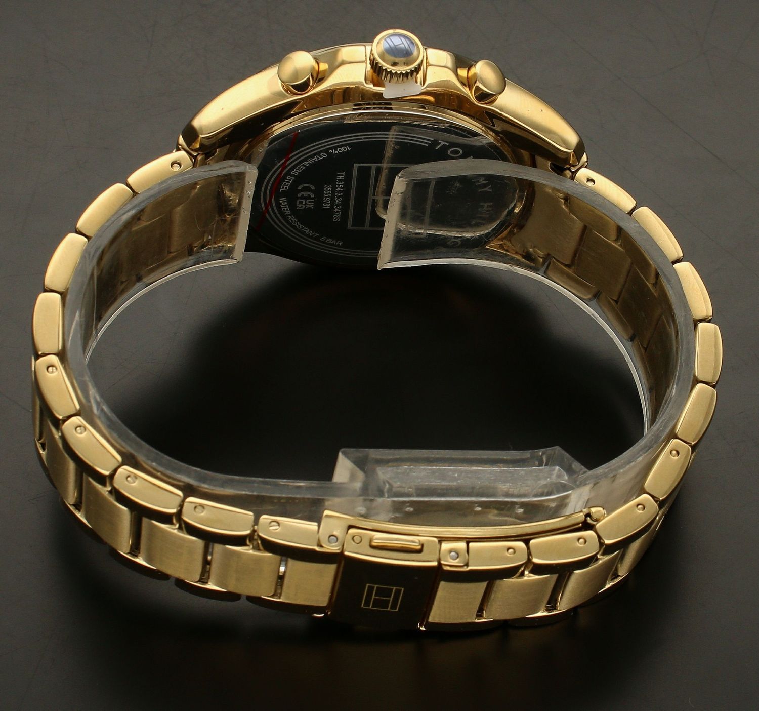 Złoty damski zegarek TOMMY HILFIGER 1782614 z zieloną tarczą i cyrkoniamid (2).jpg