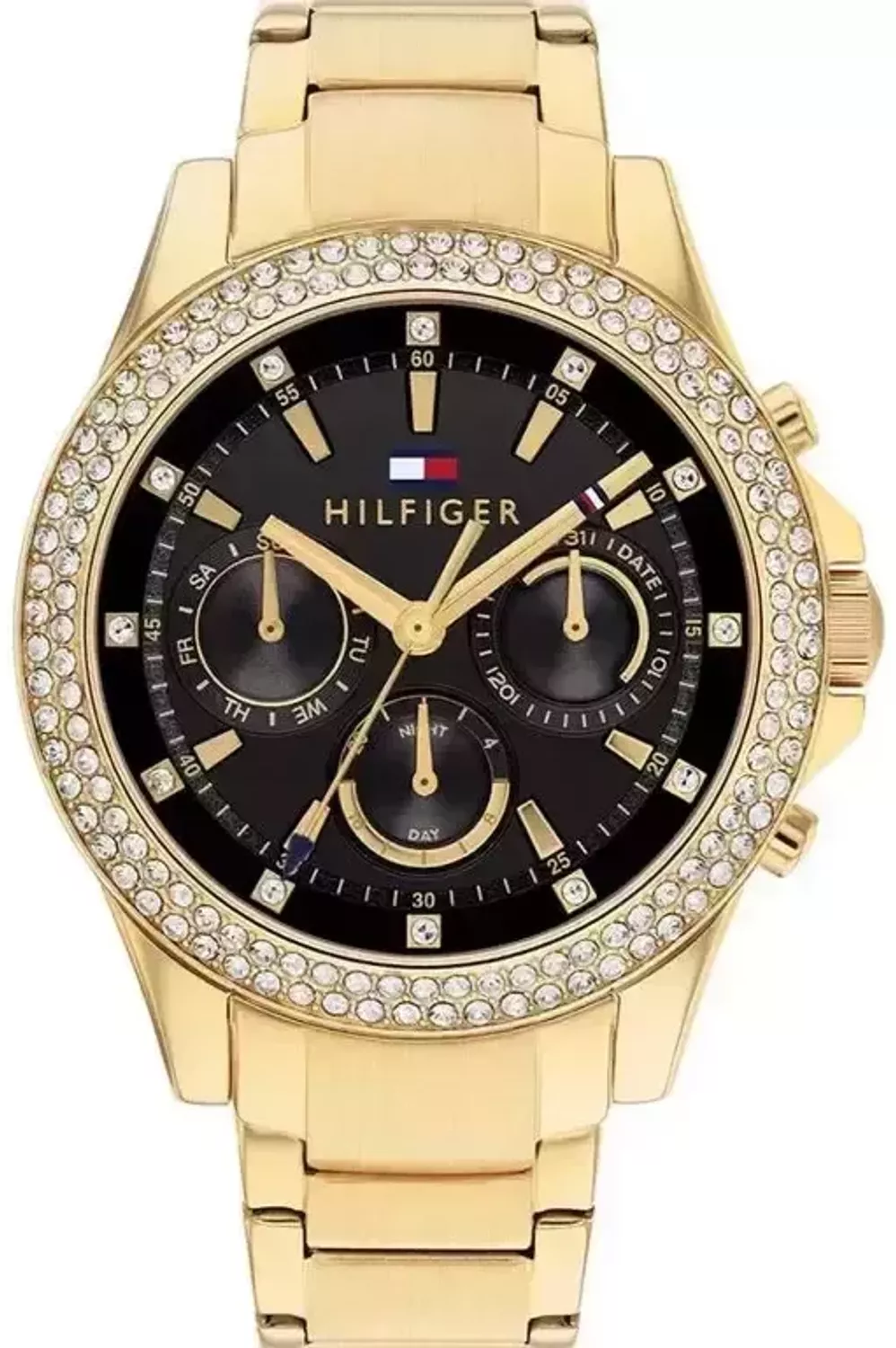 Zegarek damski TOMMY HILFIGER haven 1782676,  Złoty zegarek damski Tommy Hilfiger 1782676 haven wyposażony jest w kwarcowy mechanizm, zasilany za pomocą baterii. Posiada bardzo wysoką dokładność mierzenia czasu +- 10 s.webp