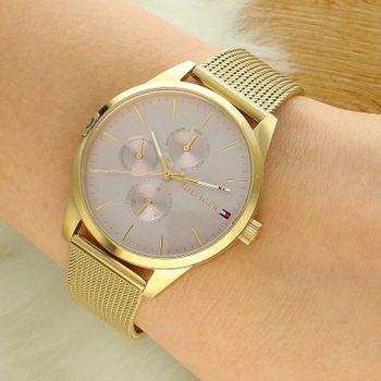 Zegarek damski Tommy Hilfiger Camille 1782769 kwarcowy złoty z różową tarczą i bransoletą mesh modówka.jpg