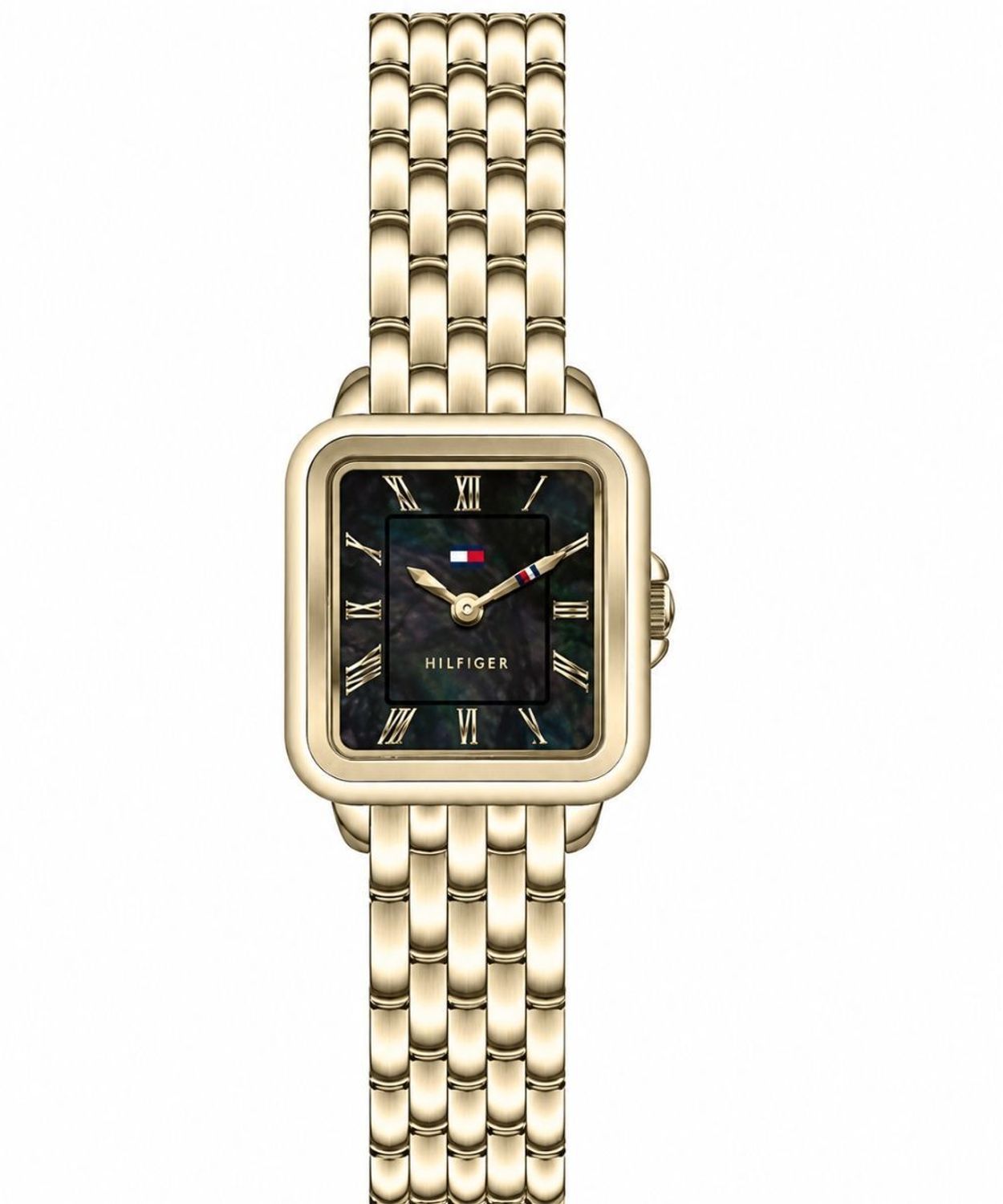 Zegarek damski Tommy Hilfiger 1782916 – elegancki złoty zegarek na bransolecie z czarną tarczą.jpg