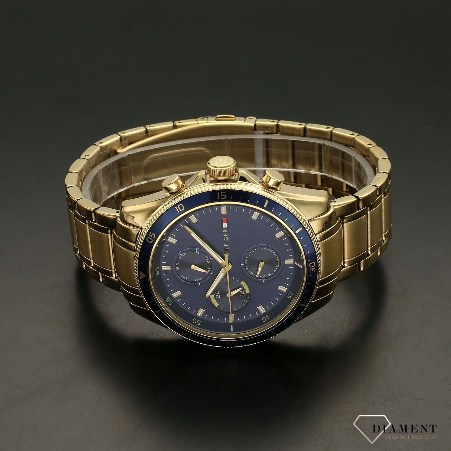 Zegarek męski na złotej bransolecie z niebieską tarczą Tommy Hilfiger 1791834 (1).jpg