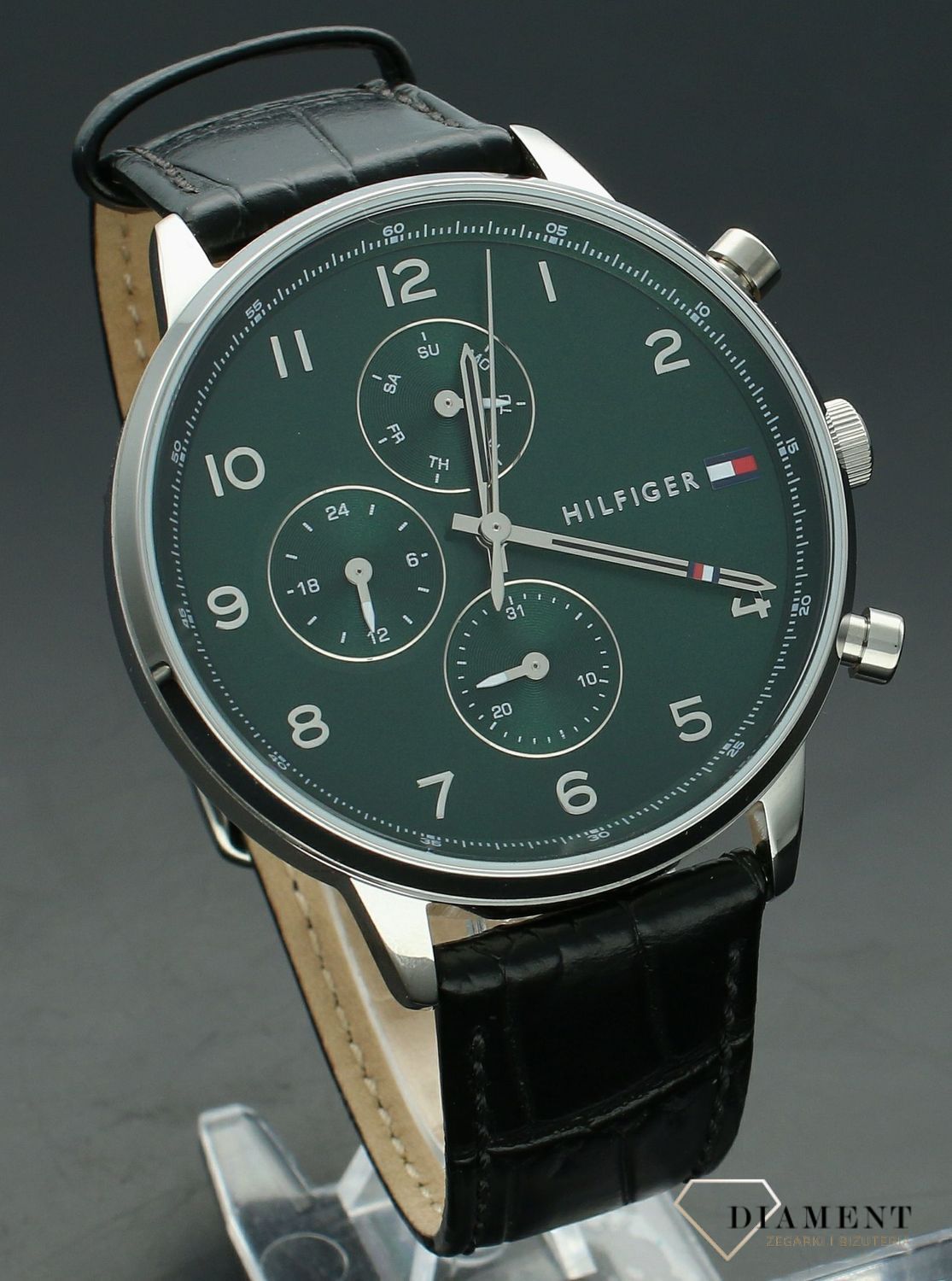 Zegarek męski Tommy Hilfiger Leonard 1791985. Męski zegarek na pasku Tommy Hilfiger. Zegarek męski Tommy Hilfiger z zieloną tarcza. Zegarek modowy na pasku. Zegarek męski Tommy Hilfiger idealny na prezent.  ( (3).jpg