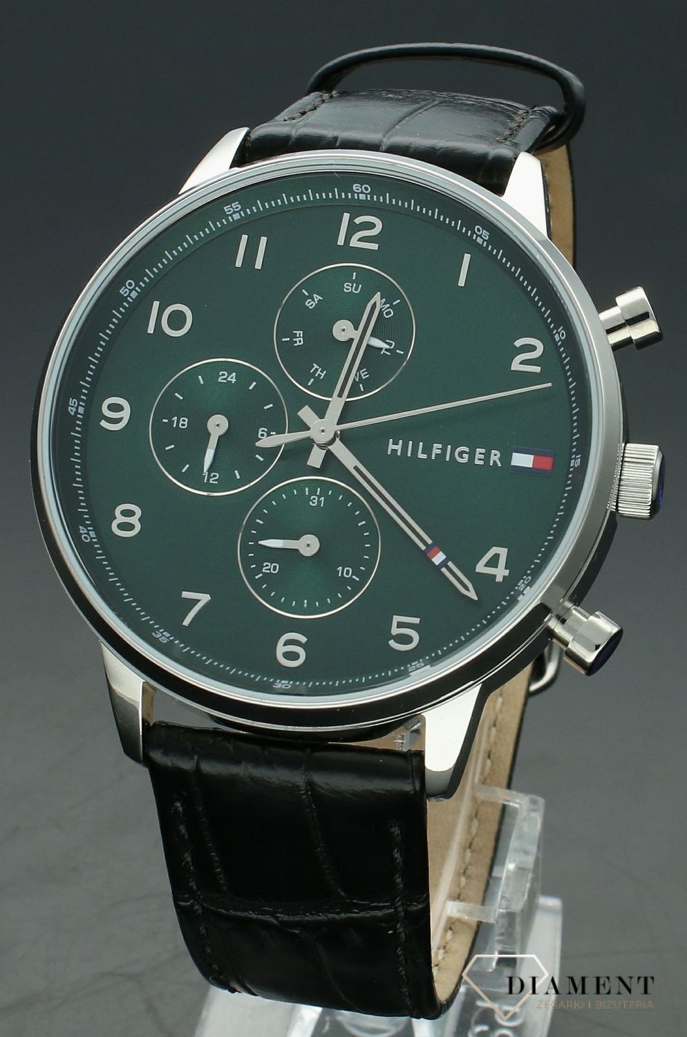 Zegarek męski Tommy Hilfiger Leonard 1791985. Męski zegarek na pasku Tommy Hilfiger. Zegarek męski Tommy Hilfiger z zieloną tarcza. Zegarek modowy na pasku. Zegarek męski Tommy Hilfiger idealny na prezent.  ( (3).jpg