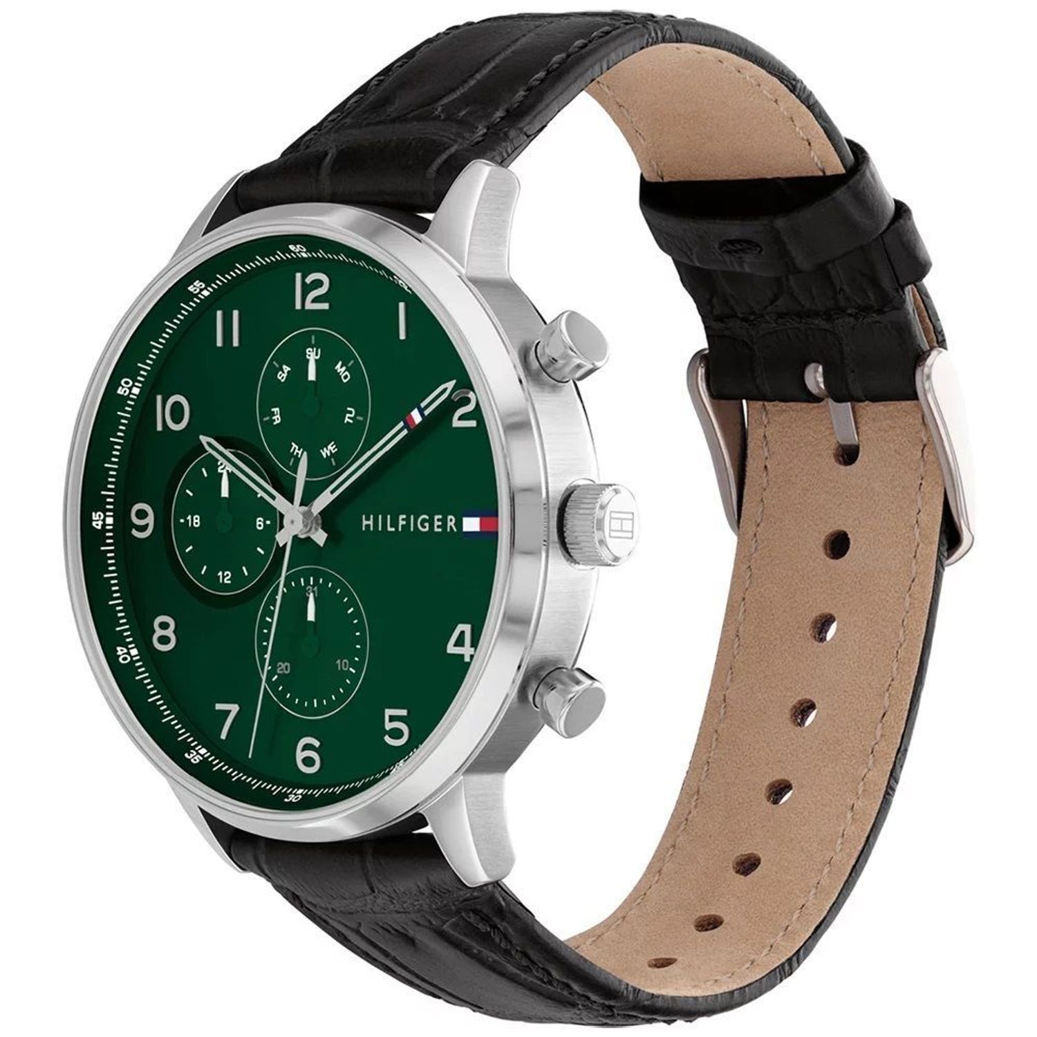Zegarek męski Tommy Hilfiger Leonard 1791985. Męski zegarek na pasku Tommy Hilfiger. Zegarek męski Tommy Hilfiger z zieloną tarcza. Zegarek modowy na pasku. Zegarek męski Tommy Hilfiger idealny na prezent.  ( (3).jpg