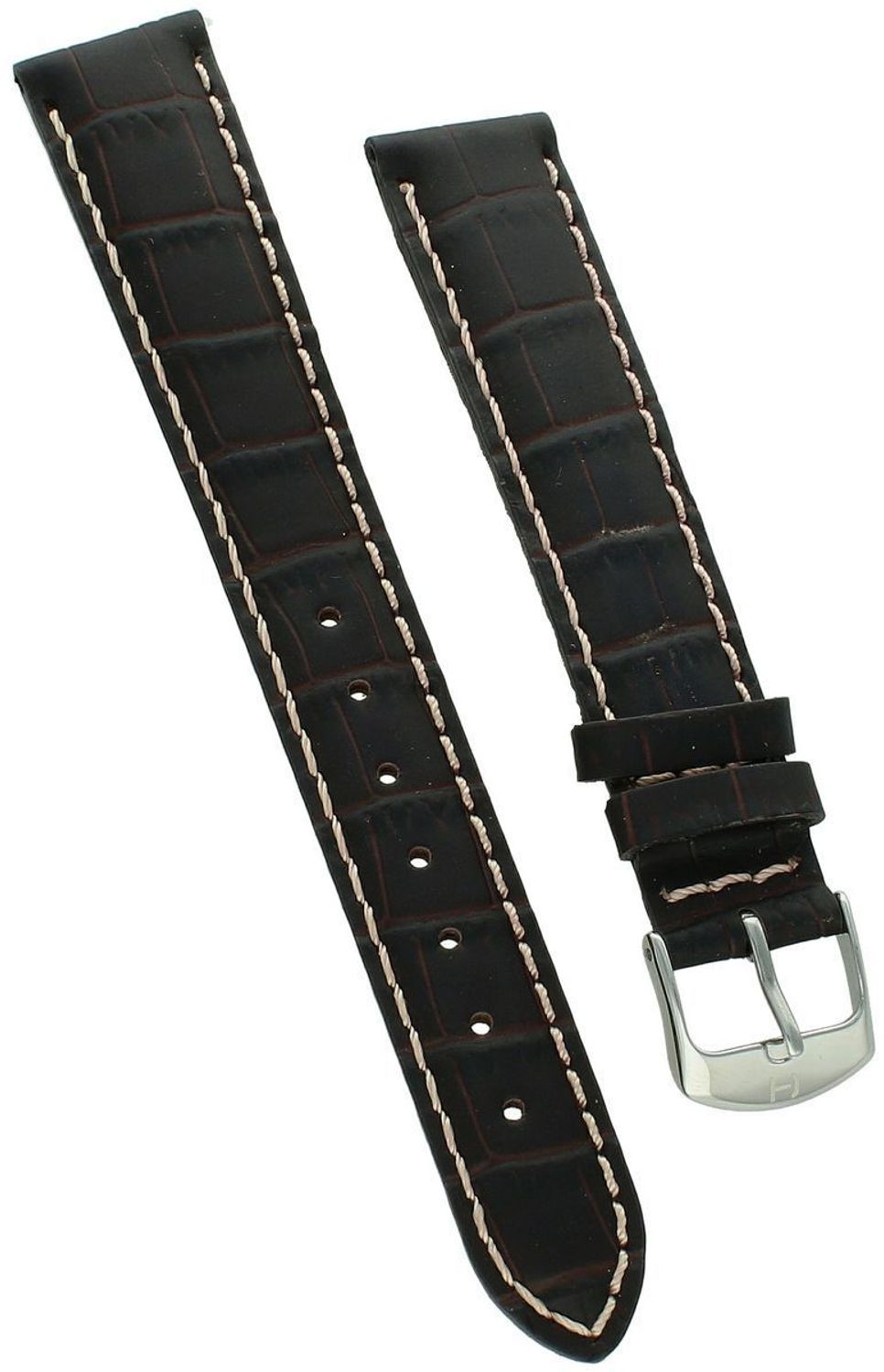Skórzany pasek do zegarka 18 mm XL – czarny, croco z brązowymi akcentami i beżowym szyciem.jpg