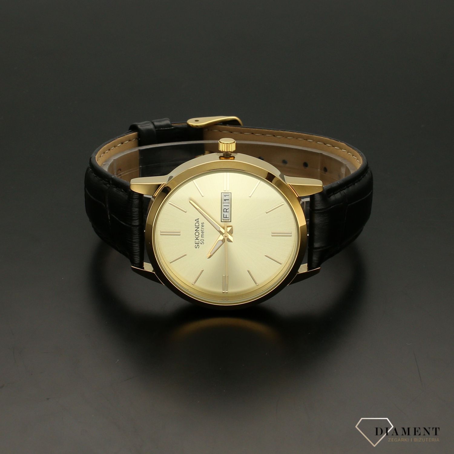 Zegarek męski Sekonda ' Złoto z czarnym paskiem'  1838 (1).jpg