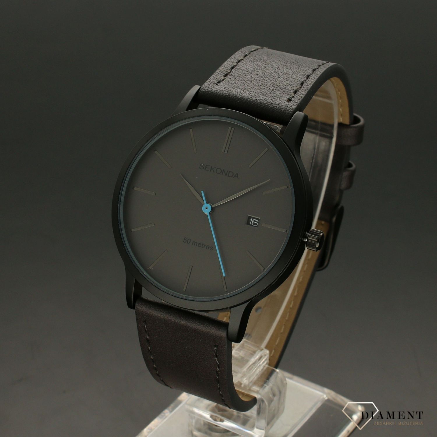 Zegarek męski Sekonda 1844 ✅ Nowoczesny zegarek męski Sekonda zachowany w ciemnej kolorystyce z wytrzymałym skórzanym paskiem w kolorze czarnym o gładkiej fakturze. ✅ (2).jpg