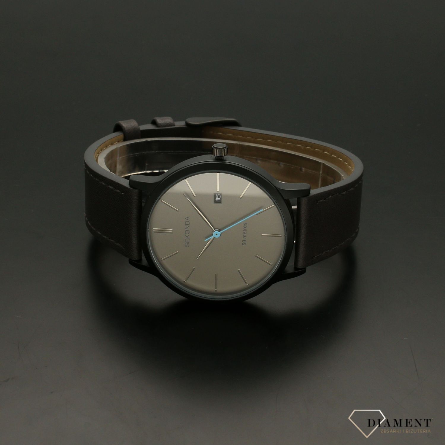 Zegarek męski Sekonda 1844 ✅ Nowoczesny zegarek męski Sekonda zachowany w ciemnej kolorystyce z wytrzymałym skórzanym paskiem w kolorze czarnym o gładkiej fakturze. ✅ (2).jpg