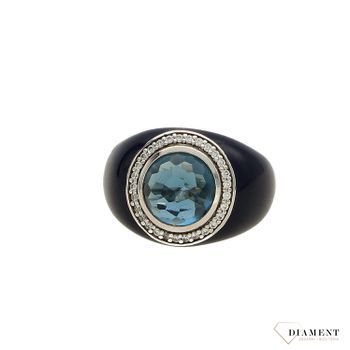 Srebrny pierścionek TI SENTO niebieska emalia i duża cyrkonia 1844BE54.jpg