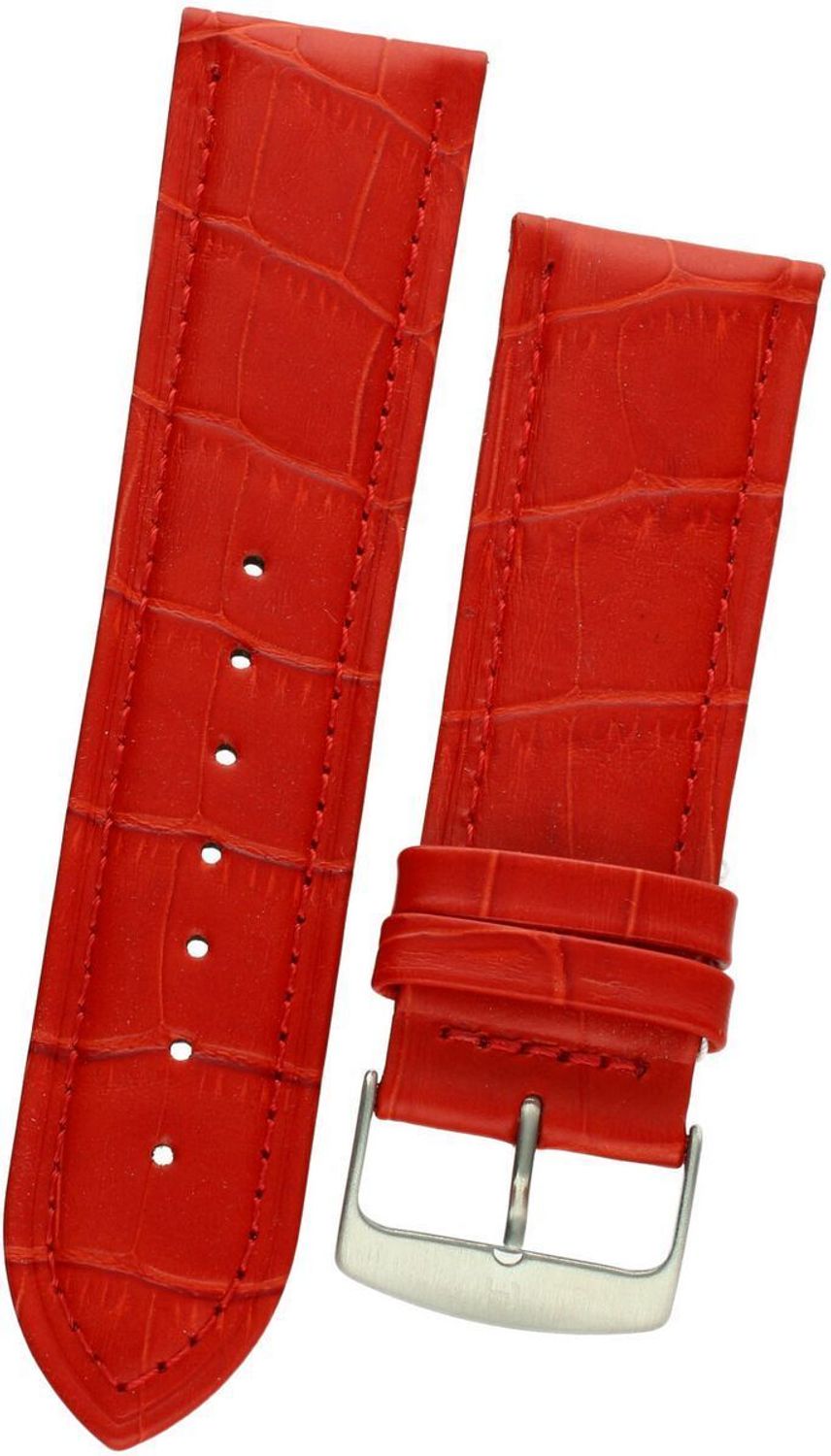 Skórzany pasek do zegarka Horido 26mm – jaskrawa czerwień, stalowa sprzączka.jpg