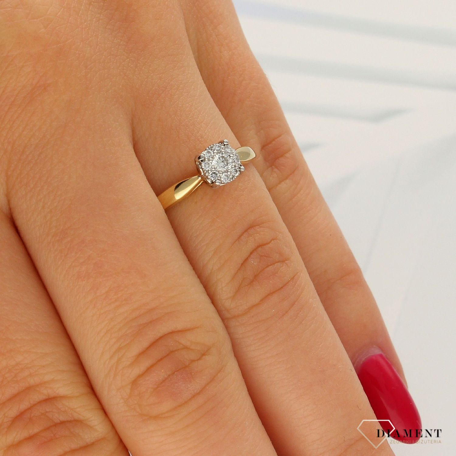 Pierścionek złoty DIAMENT żółte i białe złoto, diamenty, ponadczasowy 190313.jpg