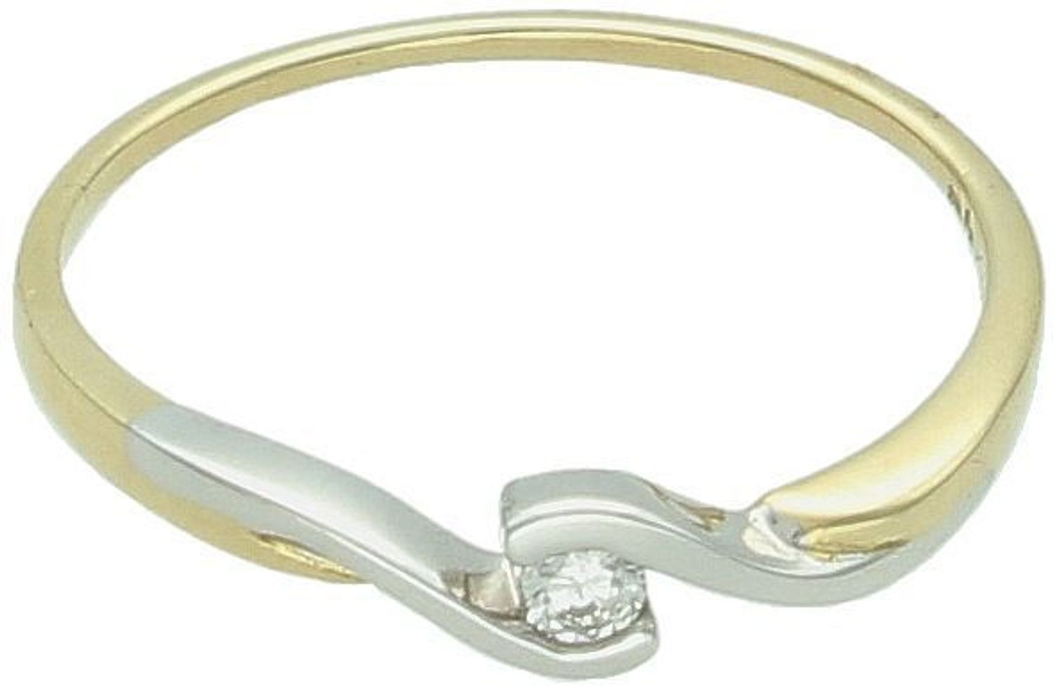 Subtelny pierścionek z żółtego i białego złota 585 z brylantem 0,05 ct, barwa H, czystość SI2. Elegancki prezent z certyfikatem autentyczności. Rozmiar 12.1.jpg