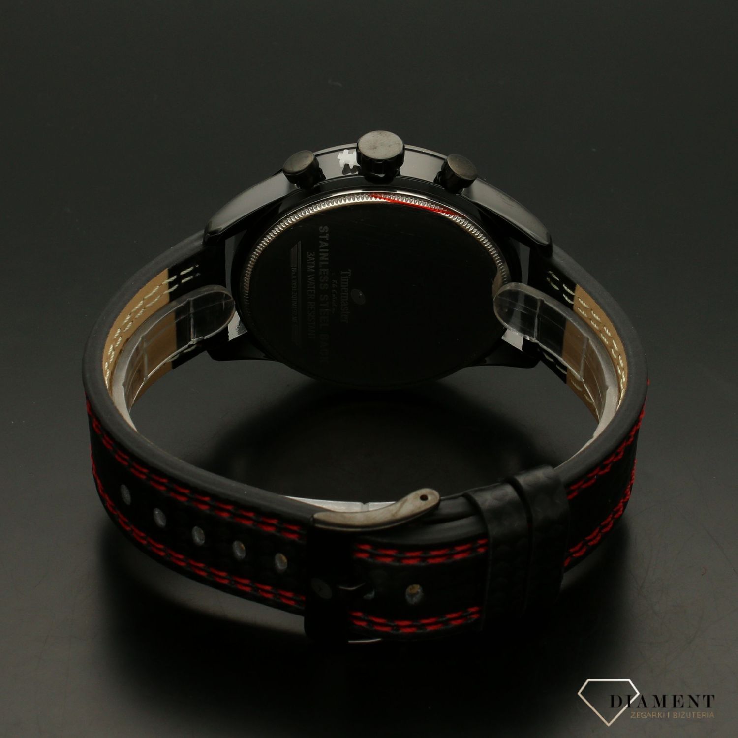 Zegarek męski na czarnym pasku z czerwonymi dodatkami Timemaster 192-57S jpg.jpg