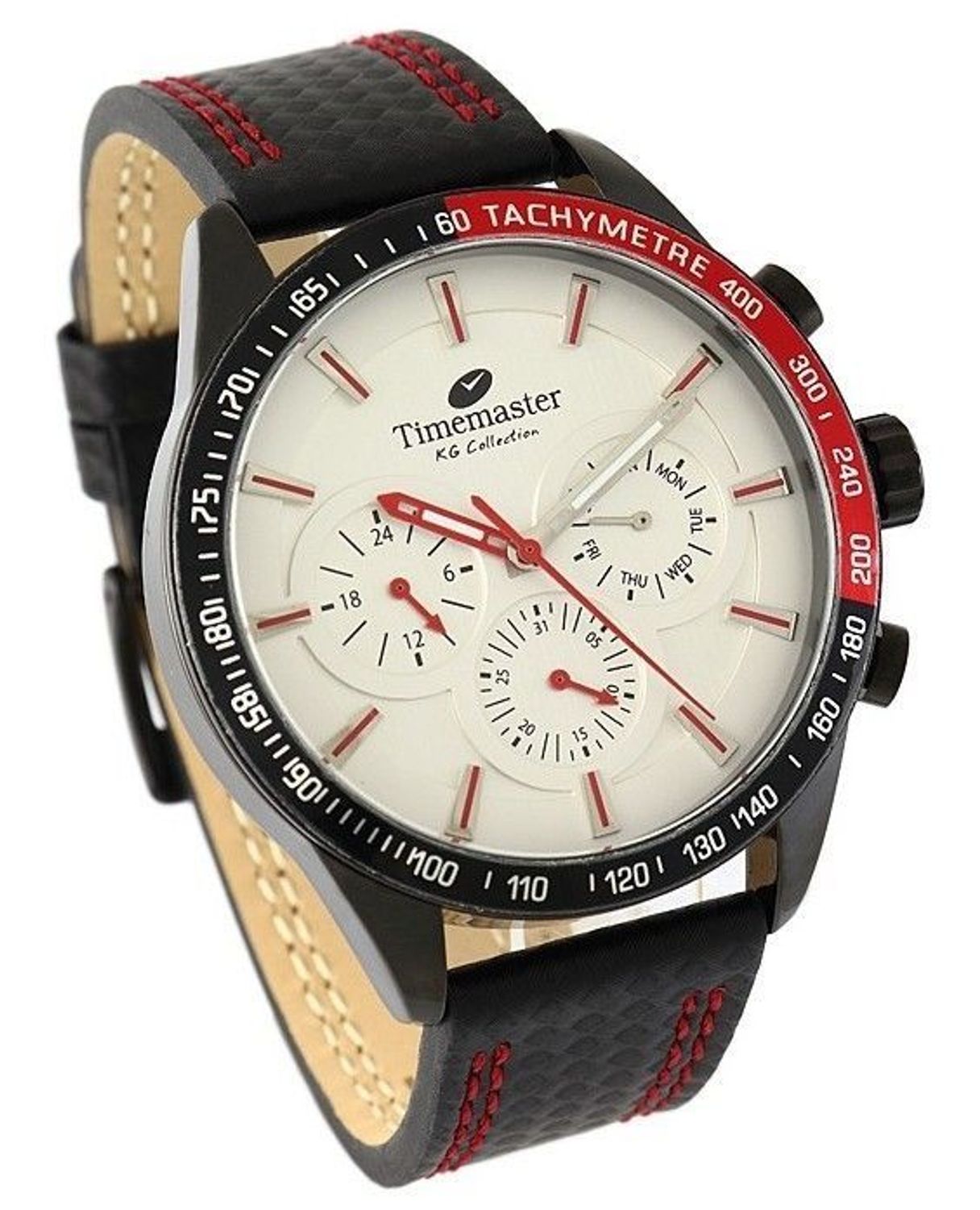 Zegarek męski na czarnym pasku z czerwonymi dodatkami Timemaster 192-57S jpg.jpg
