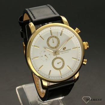 Zegarek męski Timemaster 192-66 złote tarcze. Zegarek męski zachowany w nowoczesnej odsłonie ze złotymi dodatkami. Zegarek męski skórzany w kolorze czarnym. Zegarek męski z białą tarczą.  (2).jpg