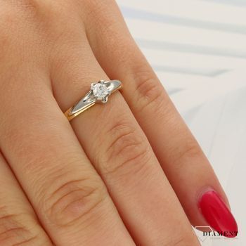 Pierścionek złoty DIAMENT żółte i białe złoto, jeden diament, klasyczny 194120.jpg