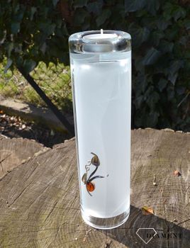 Wazon szklany 25 cm mleczny srebro i bursztyn 1L14N2. Szklany wazon o prostej formie, wąski wysoki wazon wykonany ze szkła z pełną precyzją i dbałością wykonania. Świetny pomysł na prezent..JPG