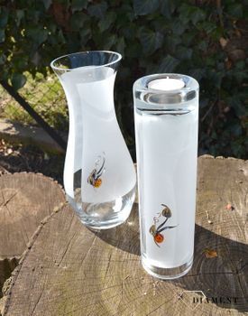 Wazon szklany 25 cm mleczny srebro i bursztyn 1L14N2. Szklany wazon o prostej formie, wąski wysoki wazon wykonany ze szkła z pełną precyzją i dbałością wykonania. Świetny pomysł na prezent.5.JPG