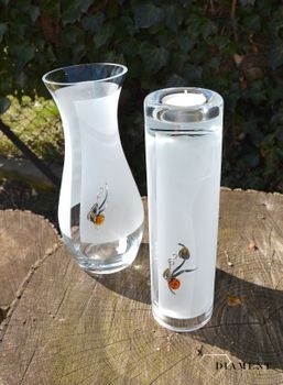 Wazon szklany 25 cm mleczny srebro i bursztyn 1W134N2. Szklany wazon ręcznie wykonywany ze szkła oraz zdobiony srebrem i bursztynem. Wazon świetnie się sprawdzi jako prezent dla babci, cioci. 0.JPG