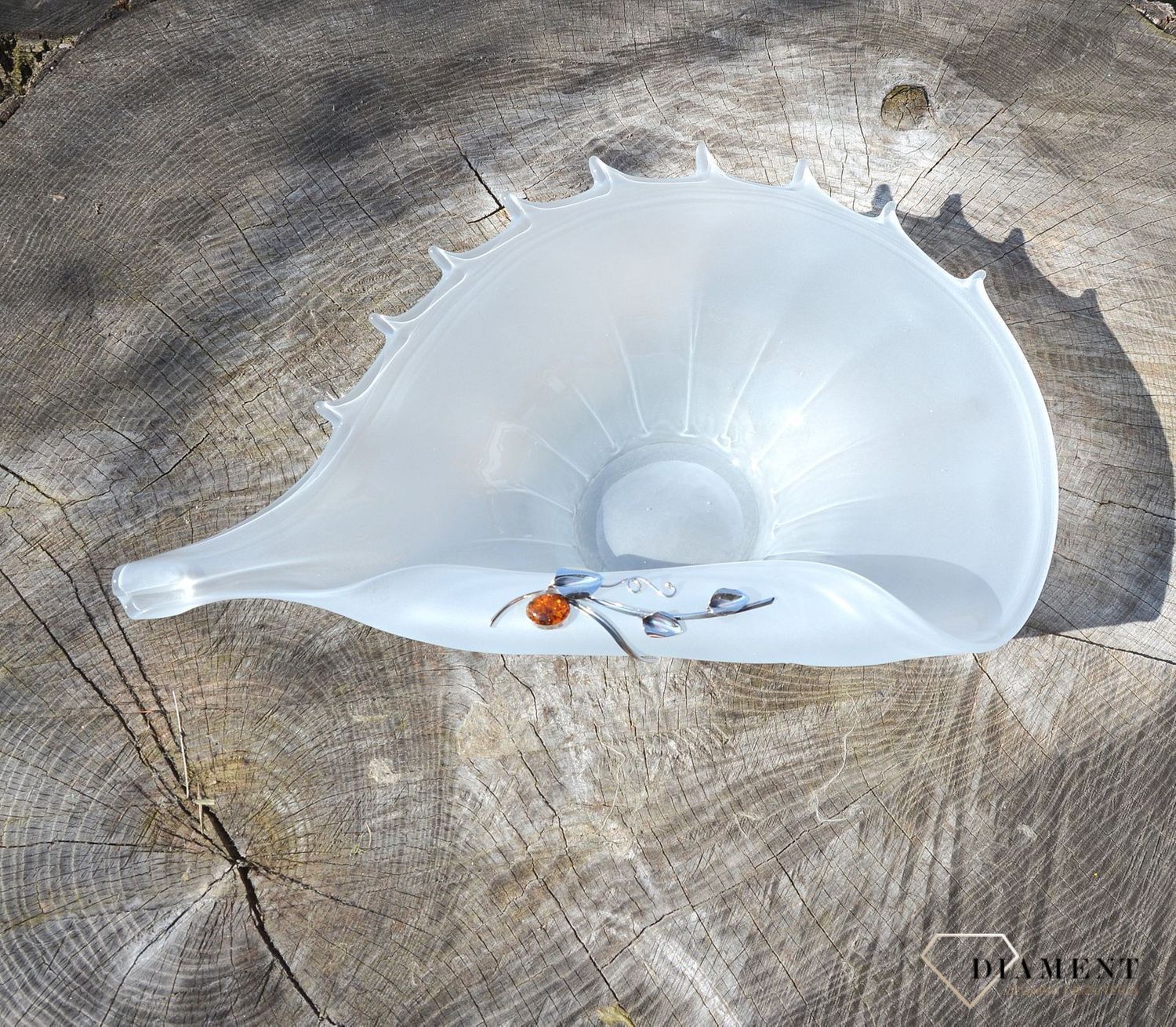 Patera na owoce owocarka szklana z bursztynem 1O8N2. Patera na owoce z bursztynem i srebrem. Patera na owoce szklana, która świetnie uzupełni aranżację Twojego stołu.11.JPG