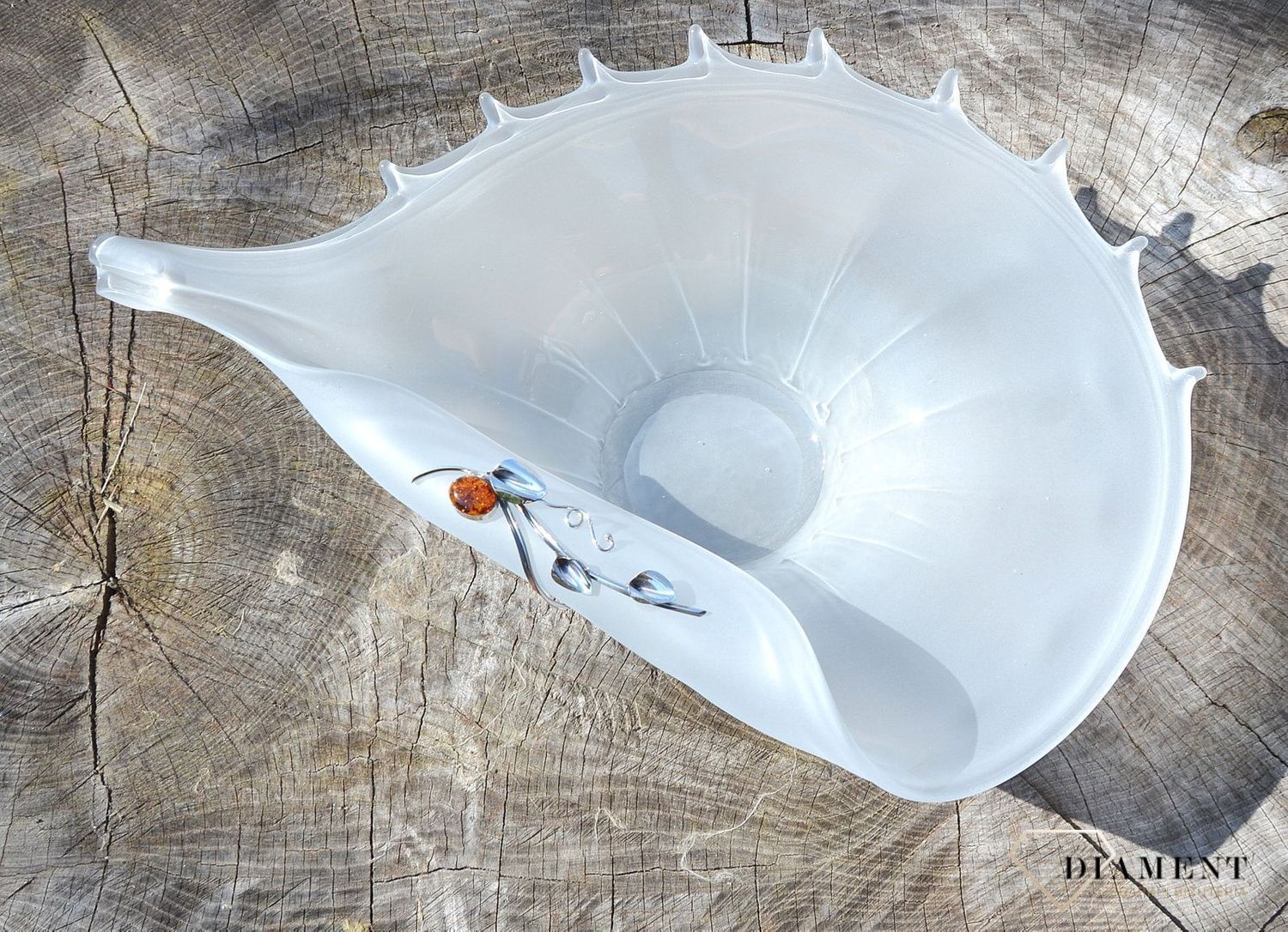 Patera na owoce owocarka szklana z bursztynem 1O8N2. Patera na owoce z bursztynem i srebrem. Patera na owoce szklana, która świetnie uzupełni aranżację Twojego stołu.11.JPG