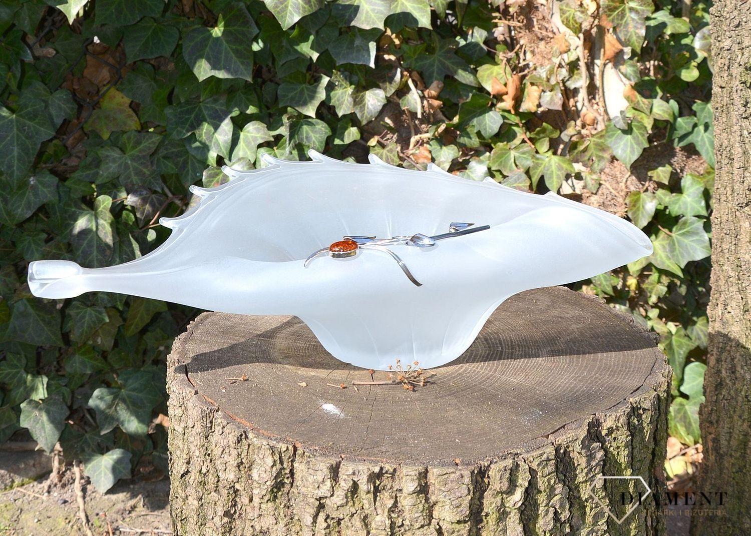 Patera na owoce owocarka szklana z bursztynem 1O8N2. Patera na owoce z bursztynem i srebrem. Patera na owoce szklana, która świetnie uzupełni aranżację Twojego stołu.11.JPG