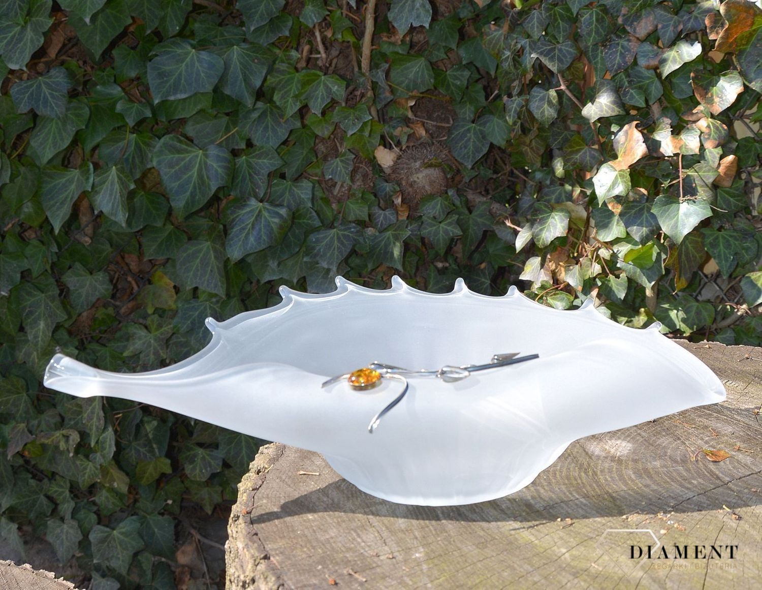 Patera na owoce owocarka szklana z bursztynem 1O8N2. Patera na owoce z bursztynem i srebrem. Patera na owoce szklana, która świetnie uzupełni aranżację Twojego stołu..JPG