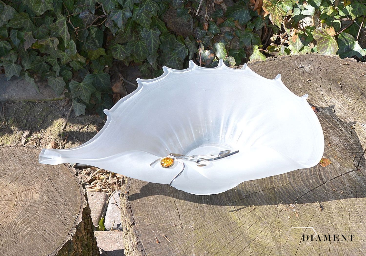 Patera na owoce owocarka szklana z bursztynem 1O8N2. Patera na owoce z bursztynem i srebrem. Patera na owoce szklana, która świetnie uzupełni aranżację Twojego stołu..JPG