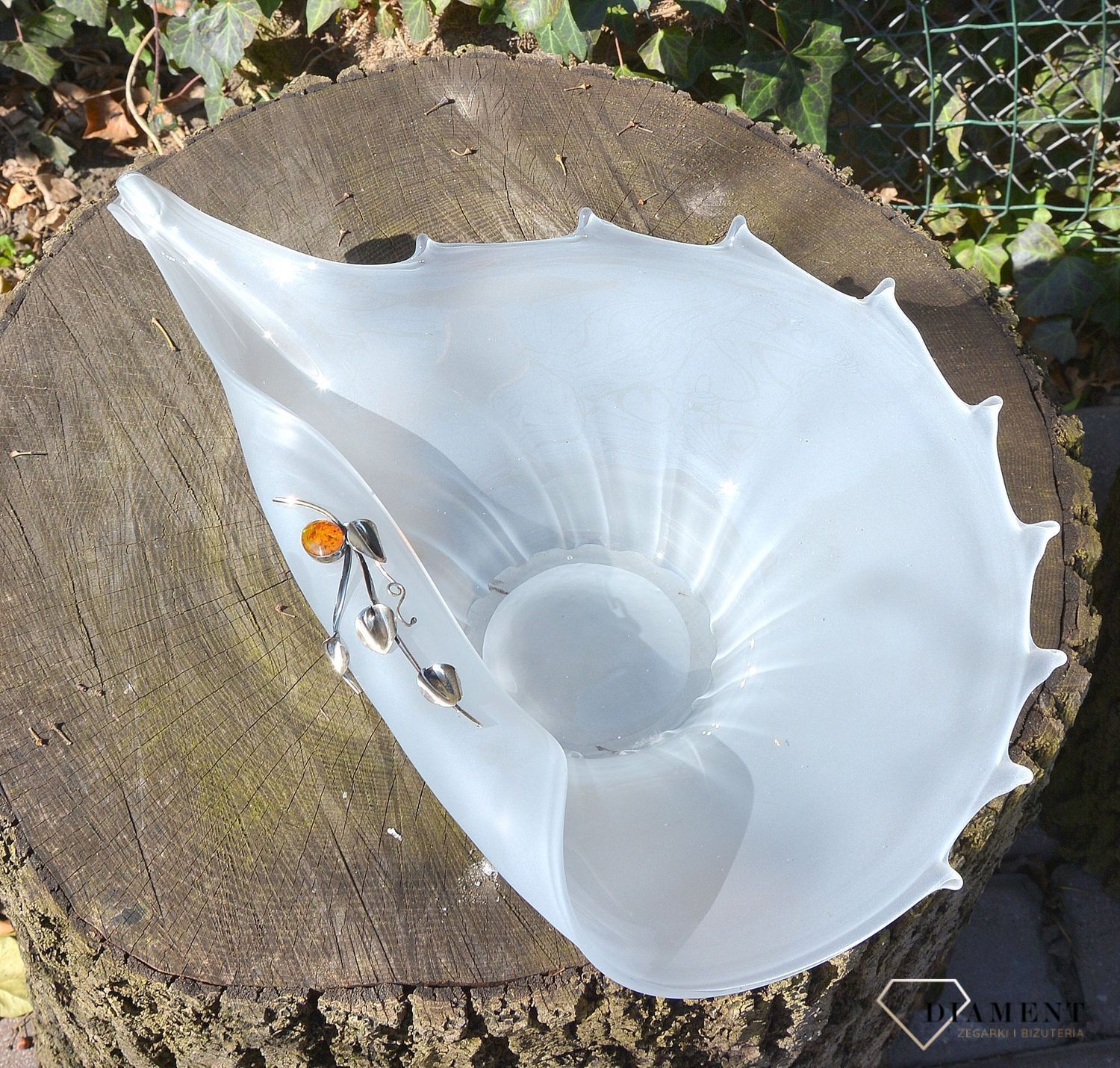 Patera na owoce owocarka duża muszla z bursztynem 1O9N2.  Patera na owoce z bursztynem i srebrem. Patera na owoce szklana, która świetnie uzupełni aranżację Twojego stołu.4.JPG