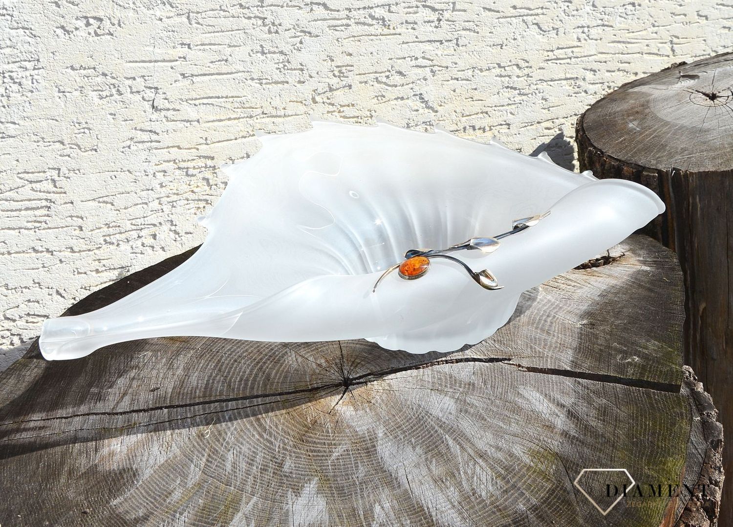 Patera na owoce owocarka duża muszla z bursztynem 1O9N2.  Patera na owoce z bursztynem i srebrem. Patera na owoce szklana, która świetnie uzupełni aranżację Twojego stołu.4.JPG