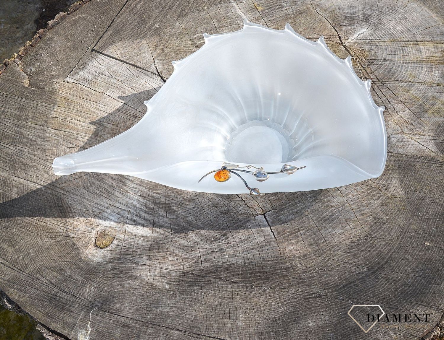 Patera na owoce owocarka duża muszla z bursztynem 1O9N2.  Patera na owoce z bursztynem i srebrem. Patera na owoce szklana, która świetnie uzupełni aranżację Twojego stołu.4.JPG