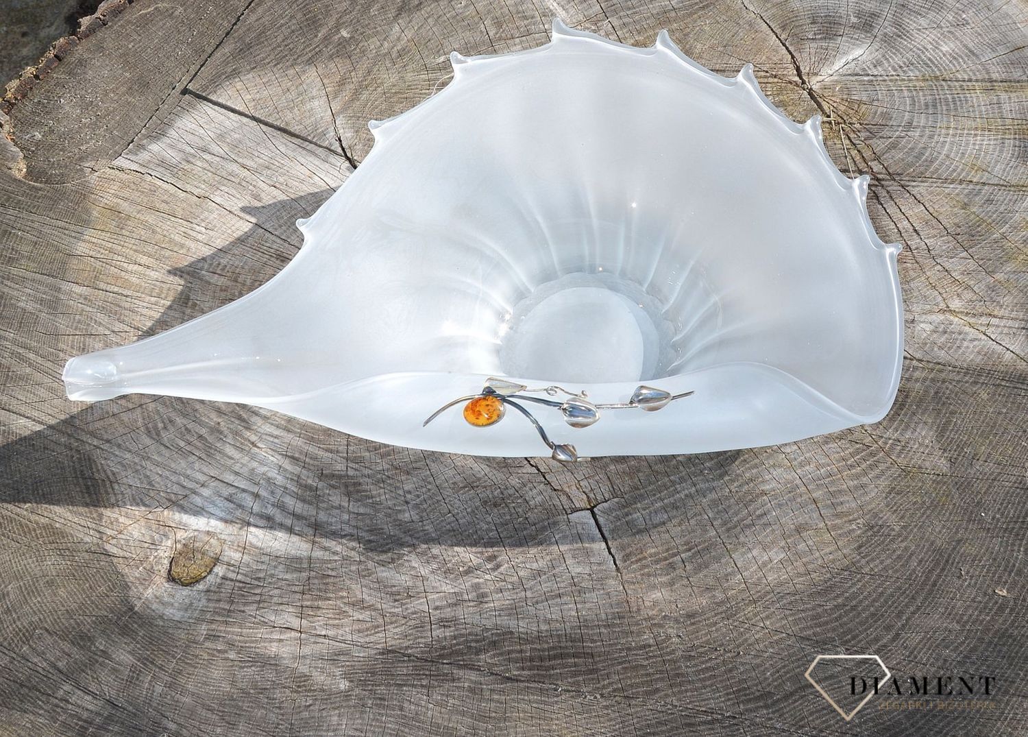 Patera na owoce owocarka duża muszla z bursztynem 1O9N2.  Patera na owoce z bursztynem i srebrem. Patera na owoce szklana, która świetnie uzupełni aranżację Twojego stołu.4.JPG