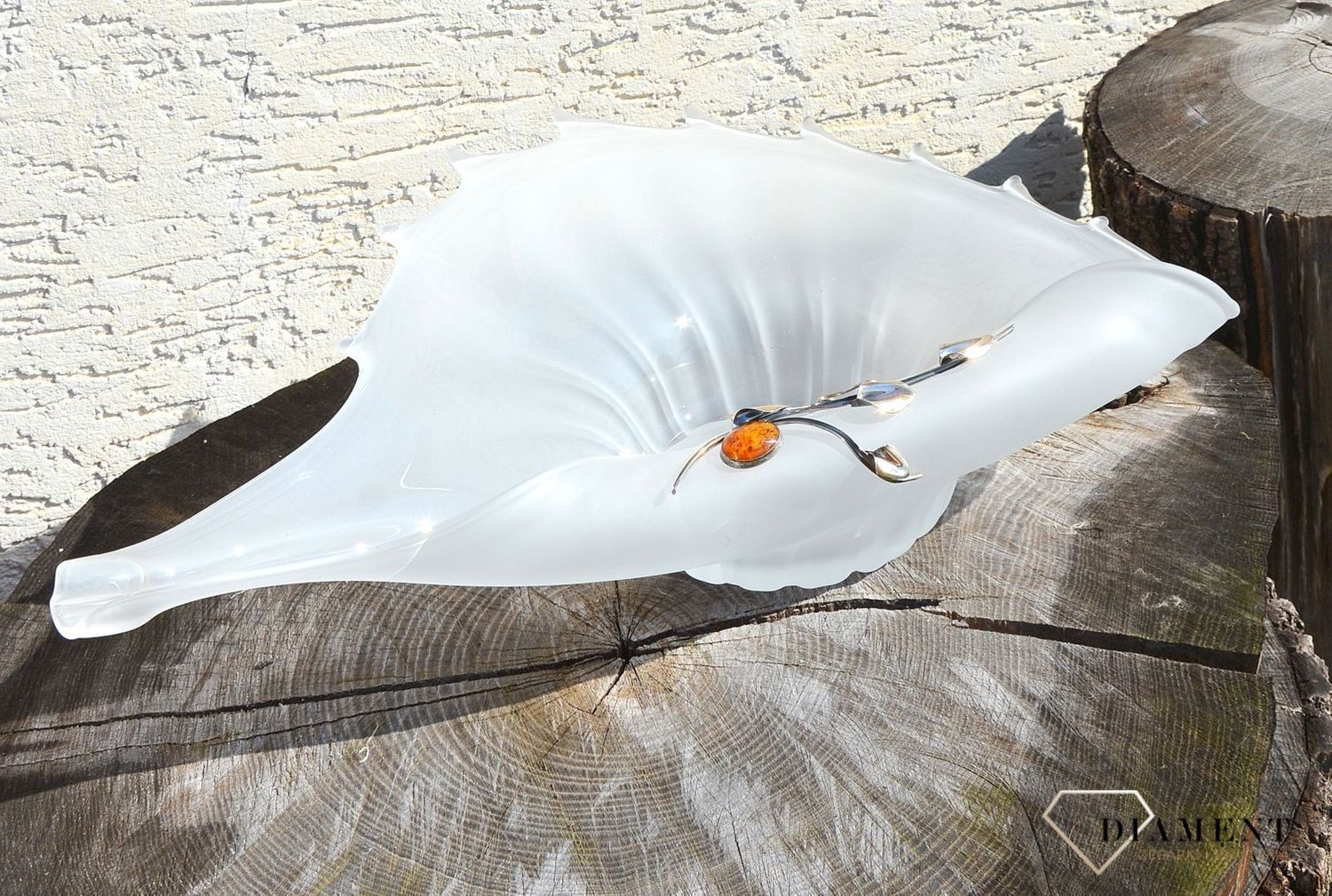 Patera na owoce owocarka duża muszla z bursztynem 1O9N2.  Patera na owoce z bursztynem i srebrem. Patera na owoce szklana, która świetnie uzupełni aranżację Twojego stołu.4.JPG