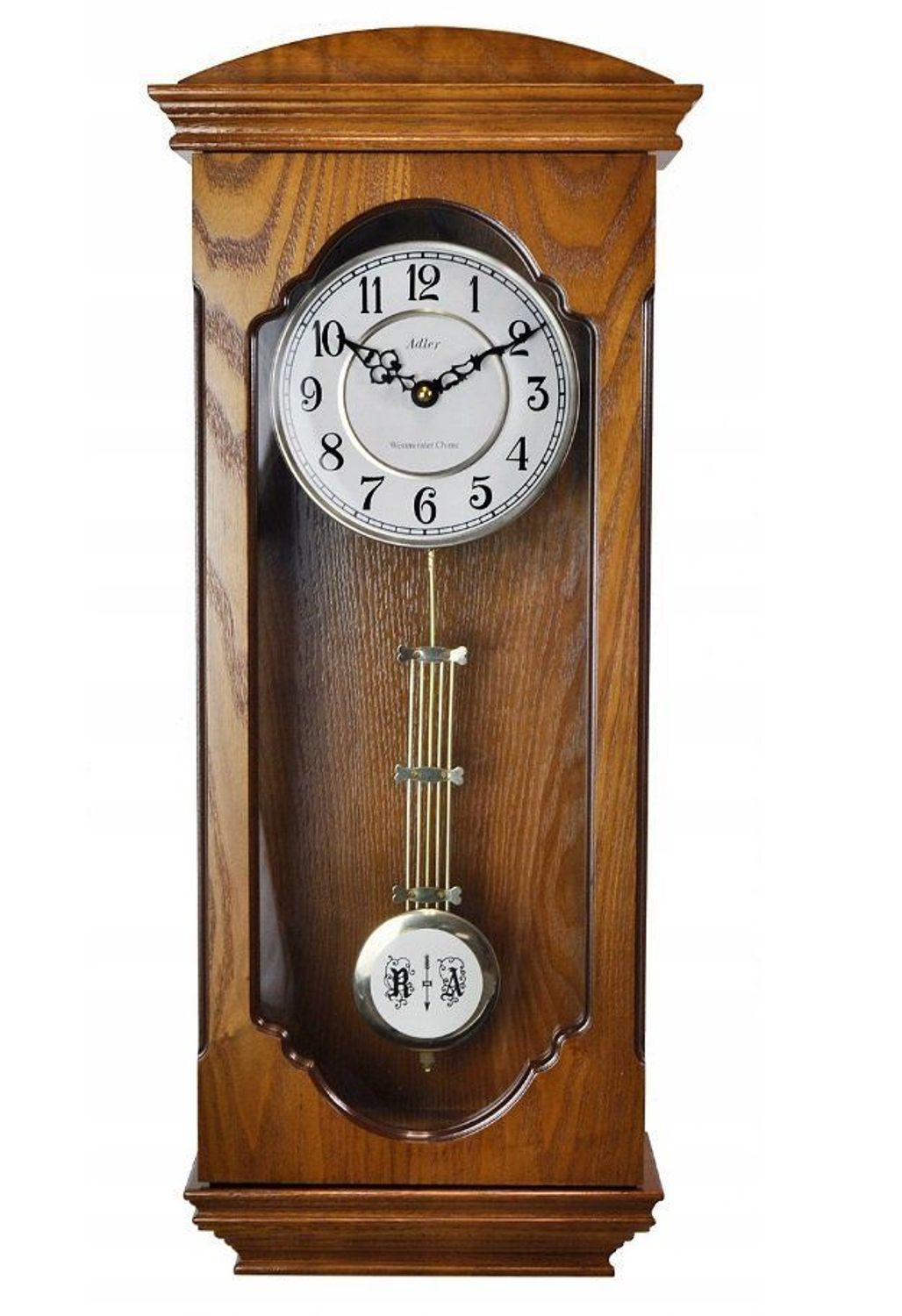 Zegar ścienny drewniany wiszący mechaniczny Adler 20039D. Zegar ścienny do salonu. Zegar Adler wykonany z wysokiej jakości drewna w kolorze dębowym 20039 DĄB.jpg